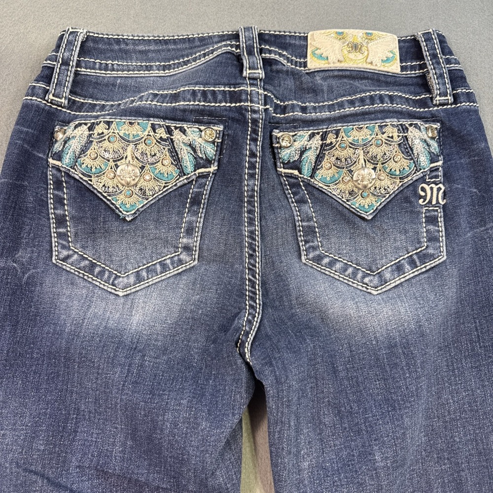Miss Me Jeans WOMENS 27X27.5 Mid-Rise Slim Fit  Boot  embelished THICK STITCH